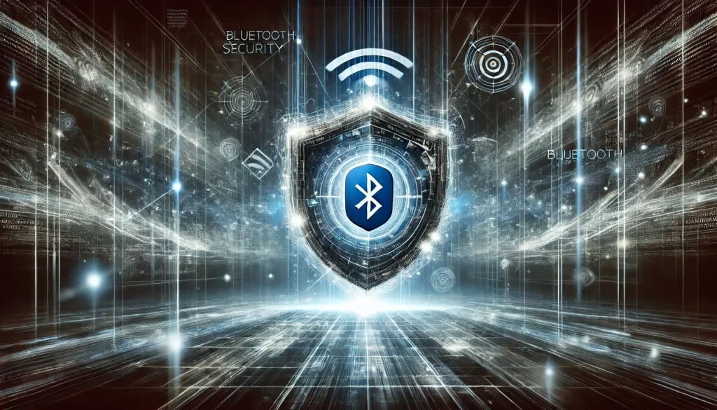 A dramatic and visually striking digital illustration depicting a concept of Bluetooth security.